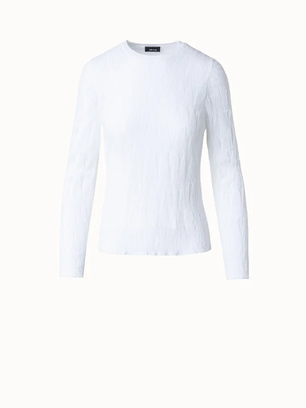 women's knit tops high quality -Asagao Knit Sweater in Cotton Blend with Semi-Sheer Sleeve