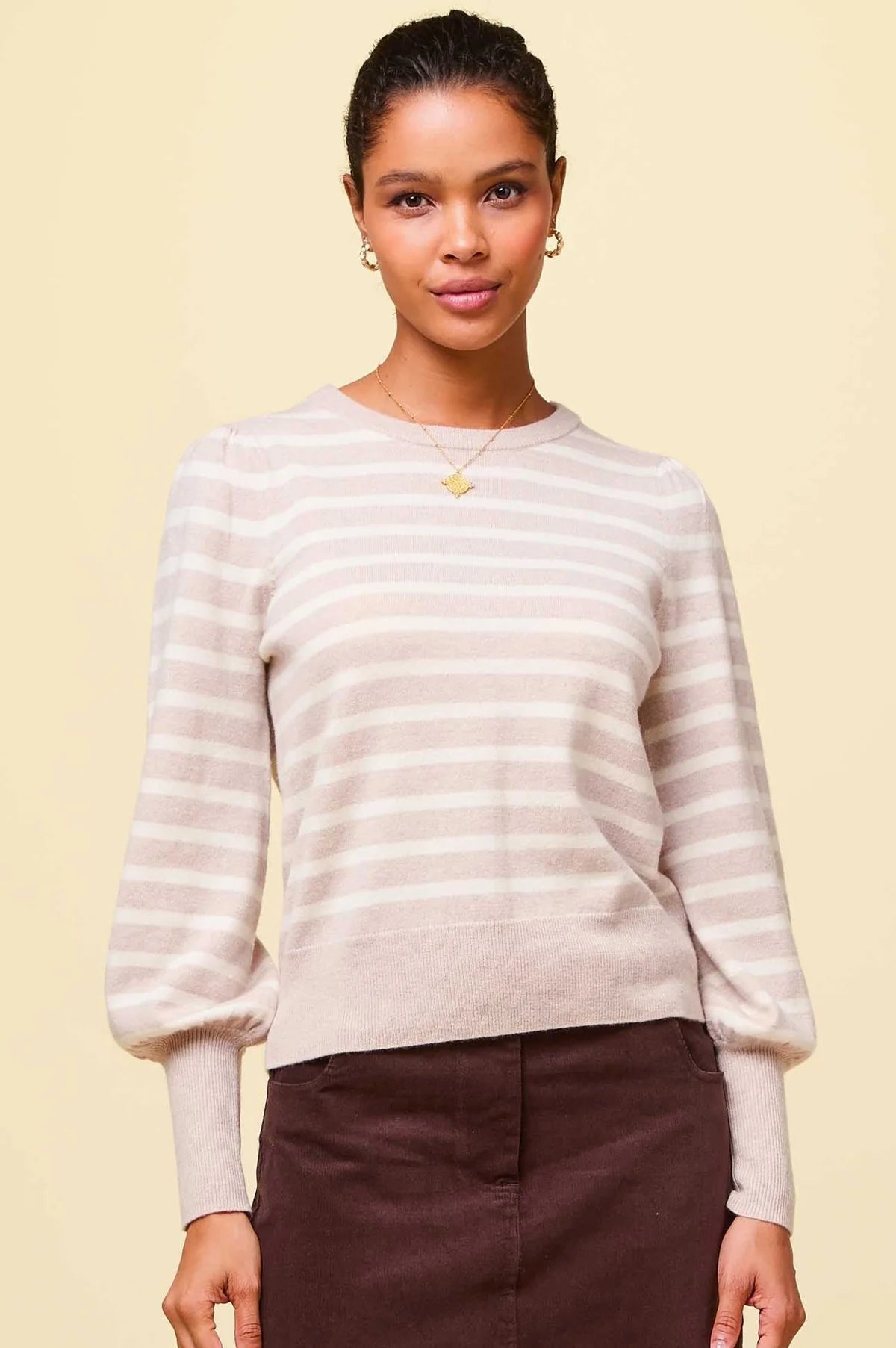 Aspiga Womens Stripe Crew Neck Jumper - Oat/Cream