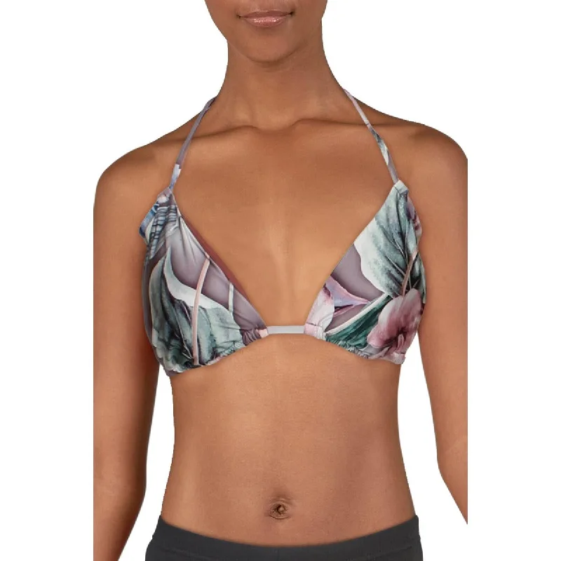 BCBGMAXAZRIA Womens Ruched Printed Bikini Swim Top