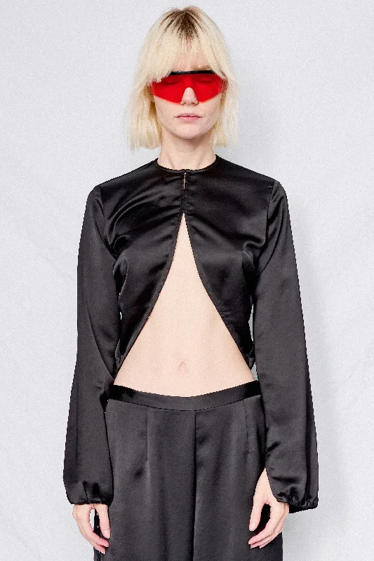 Black Satin Draped Top