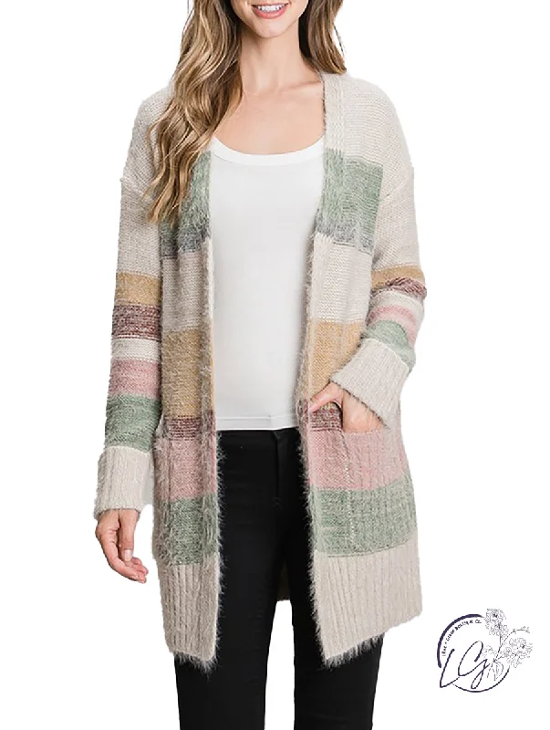 women's cardigans casual -Block You Out Striped Cardigan