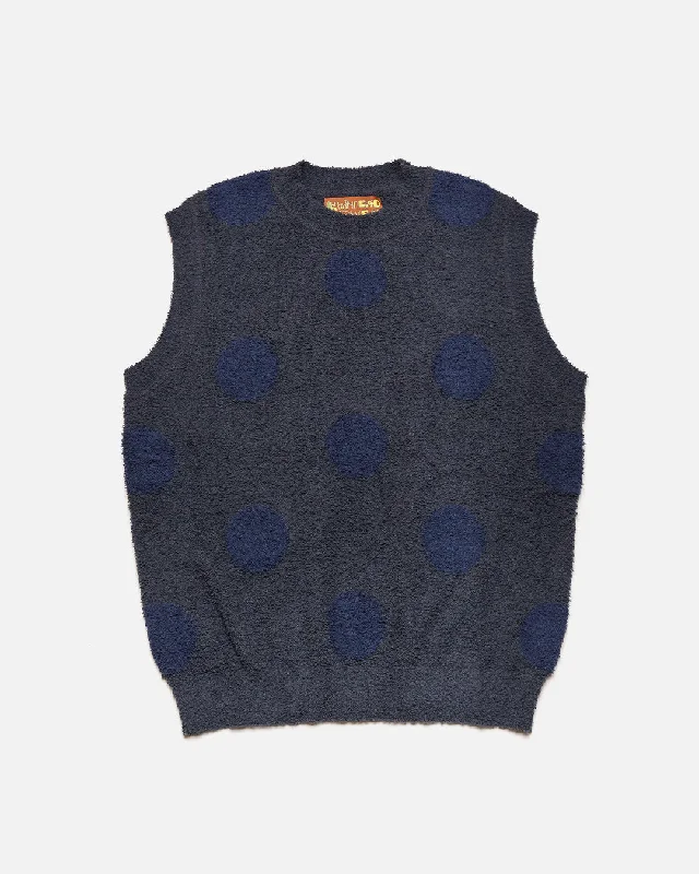 Teddy Fur Dot Sweater Vest - Navy