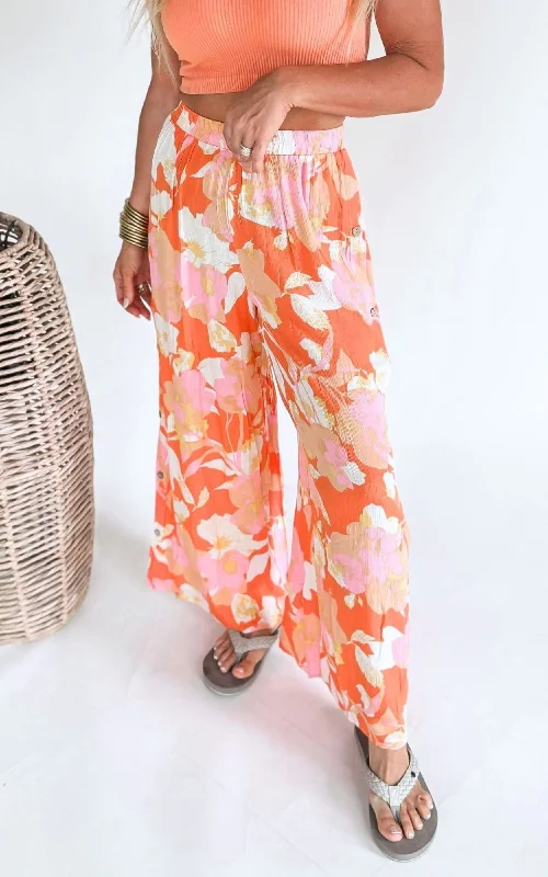 women's cardigans for office -Bright Floral Wide Leg Palazzo Pants