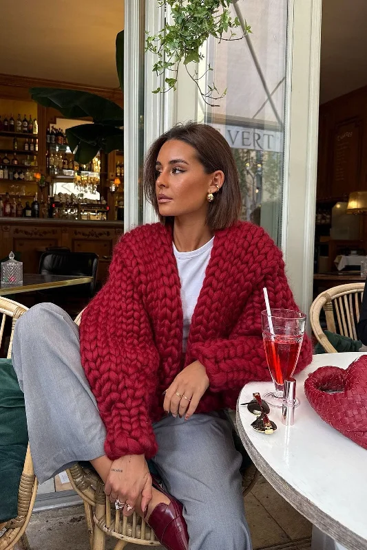 Burgundy Colossal Knit Cardigan