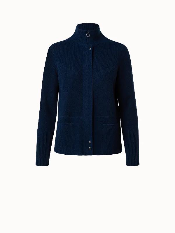 Cashmere Piqué Knit Zip Cardigan