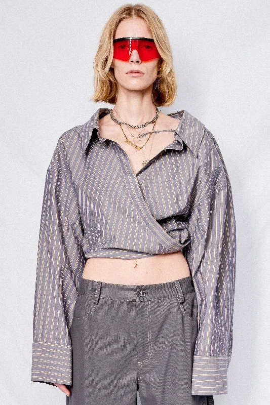 Cement Stripe Wrap Shirt