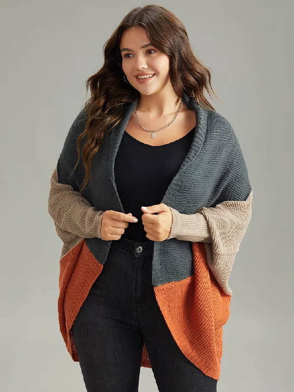 Colorblock Batwing Sleeve Patchwork Cardigan