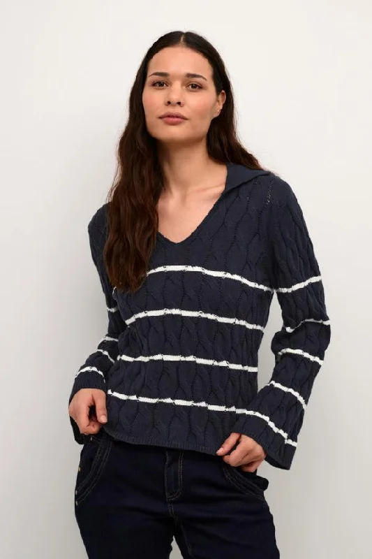 Cream Women's Pano Knit Pullover - Blue/white