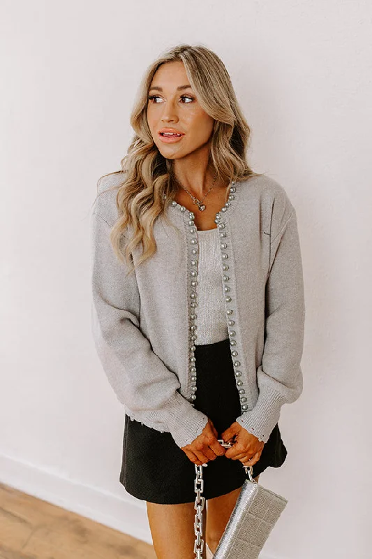 Cue The Chic Pearl Embellished Cardigan in Grey