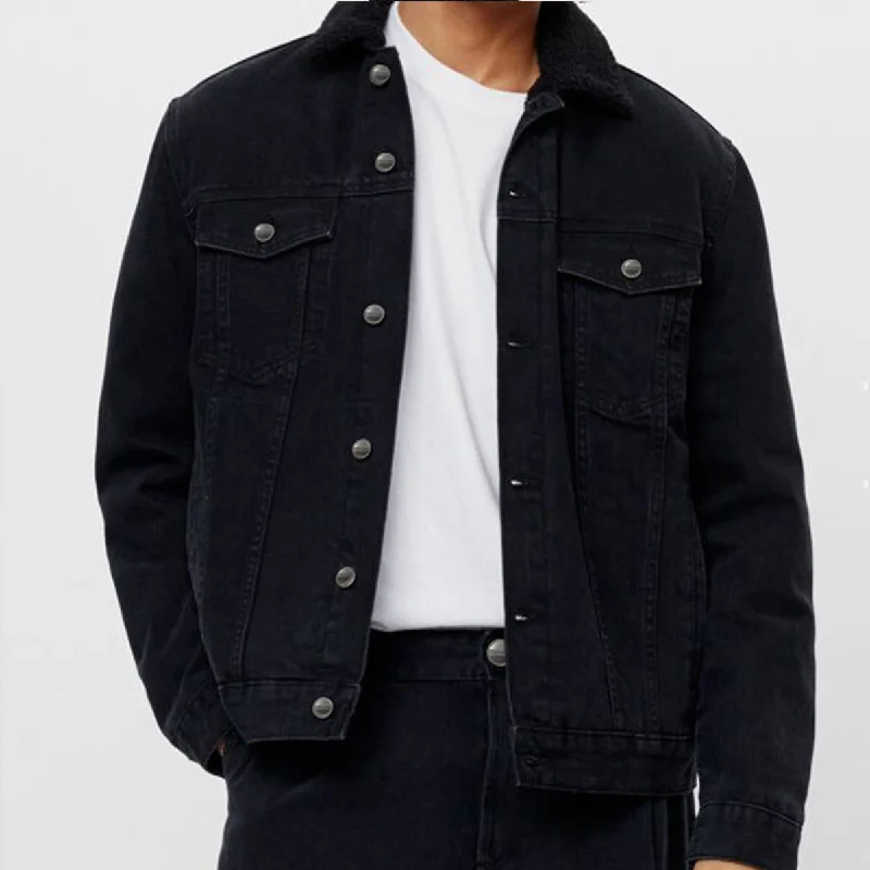 Black Denim Jacket with Black Sherpa