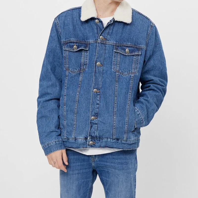 Denim Jacket Dark Blue with Sherpa