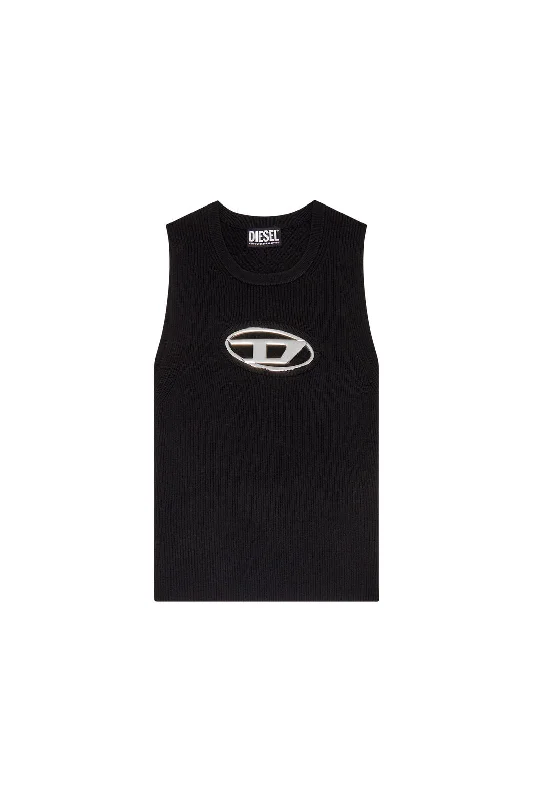 Diesel M-Onerva-Top Cut-out knit top with logo plaque Black