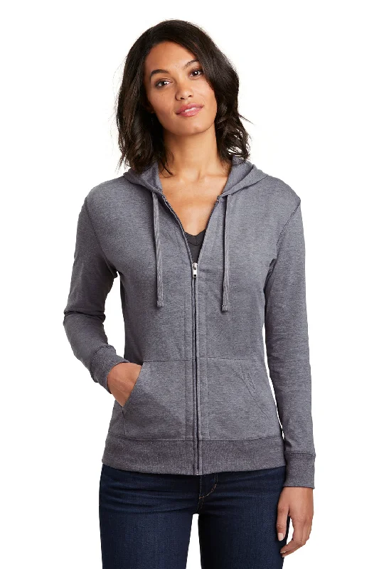 District Womens Full Zip Hooded Sweatshirt Hoodie - Heather Dark Grey