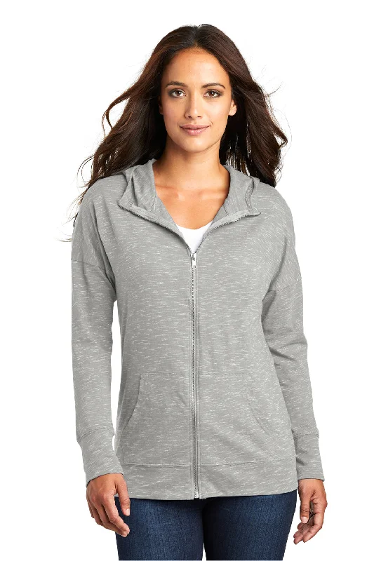 District Womens Medal Full Zip Hooded Sweatshirt Hoodie - Light Grey