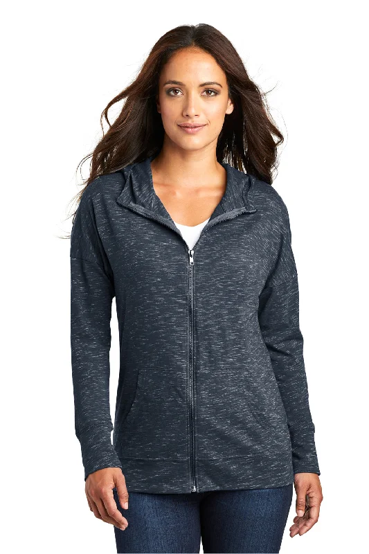 District Womens Medal Full Zip Hooded Sweatshirt Hoodie - New Navy Blue