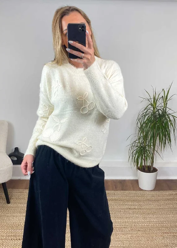 Dixie Cherry Knit Jumper In Cream