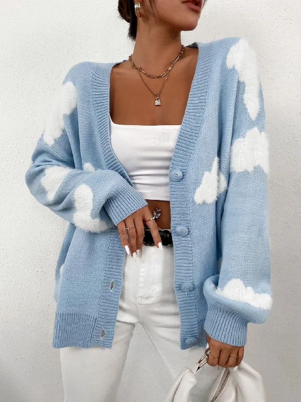 Amy Fashion - Drop Shoulder Cloud Pattern Cardigan