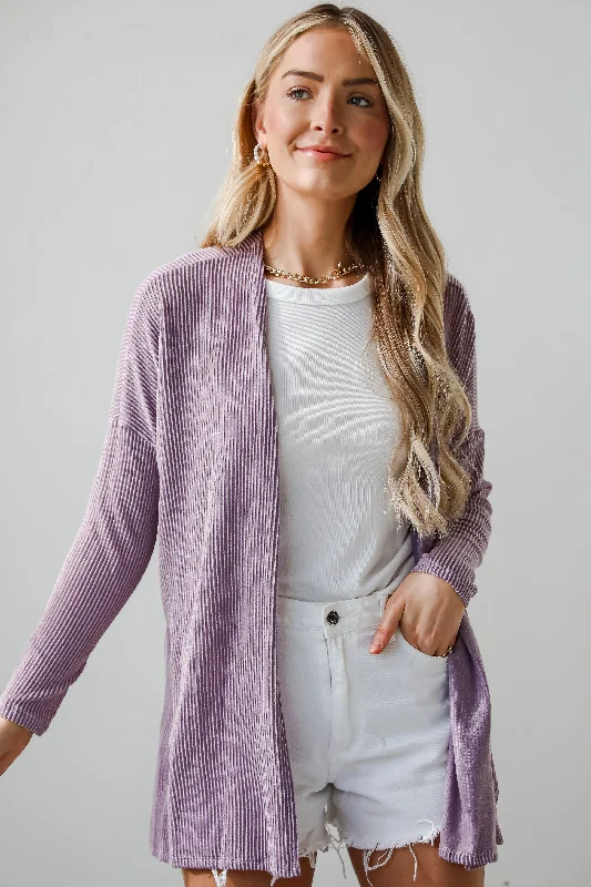 women's cardigans spring -FINAL SALE - Easygoing Essence Lavender Corded Cardigan