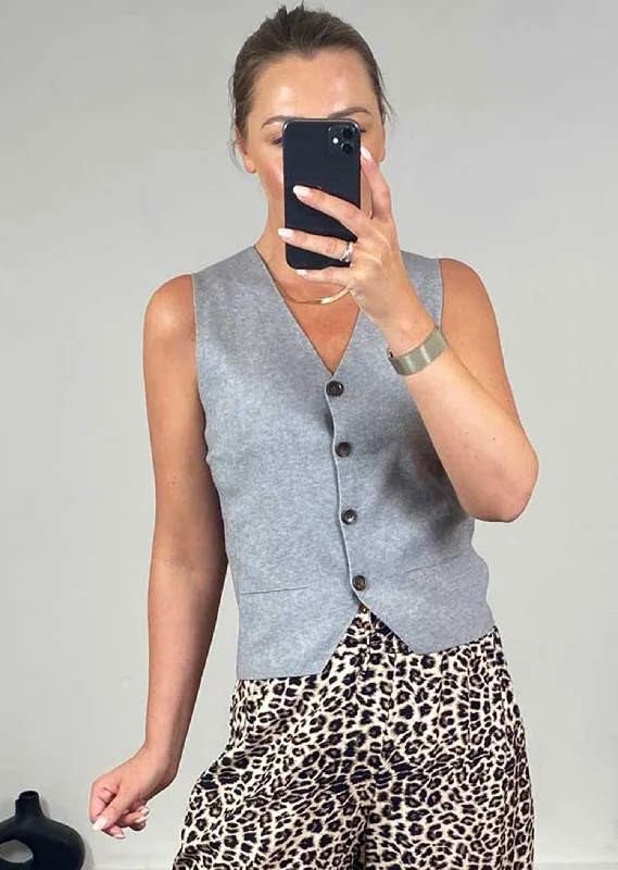 Esme Knitted Button Waistcoat in Grey