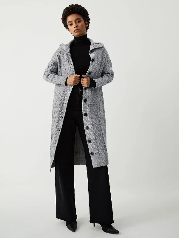 Charcoal Cable Knit Trendy Open Collar Longline Cardigan