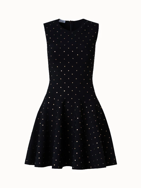 Fit and Flare Dress with Gold Polka Dot Studs