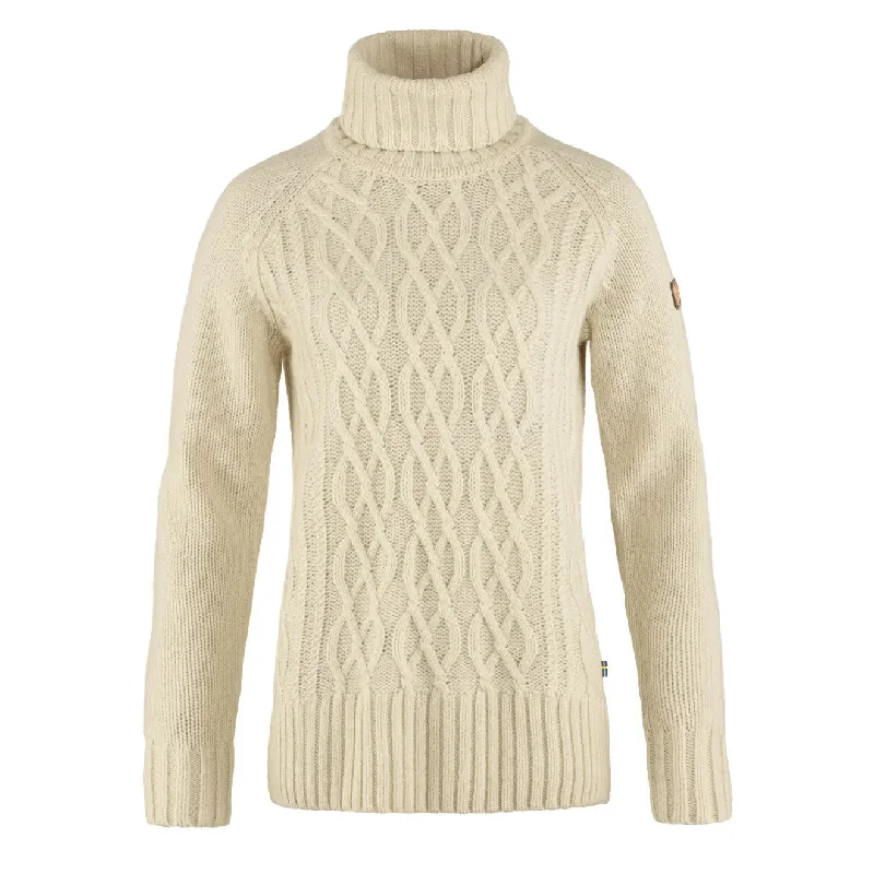 Fjallraven Womens Ovik Cable Knit Roller Neck Chalk White