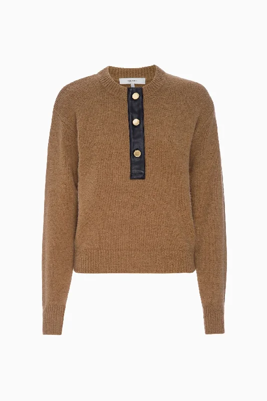 Frame Denim Leather Placket Knit Jumper - Camel