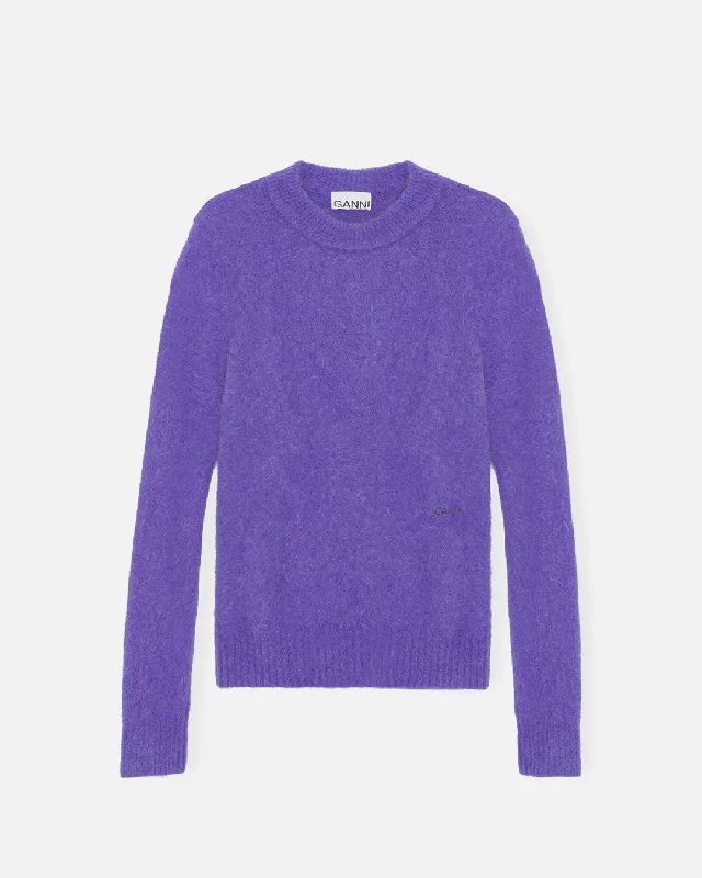 women's knit tops soft fabric -Brushed Alpaca O-Neck Jumper - Purple