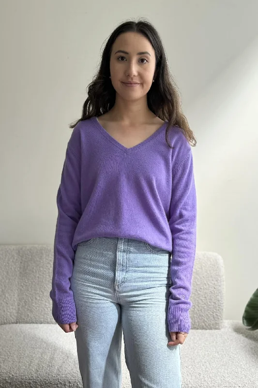 Grace Cashmere V-Neck Jumper - Lilac