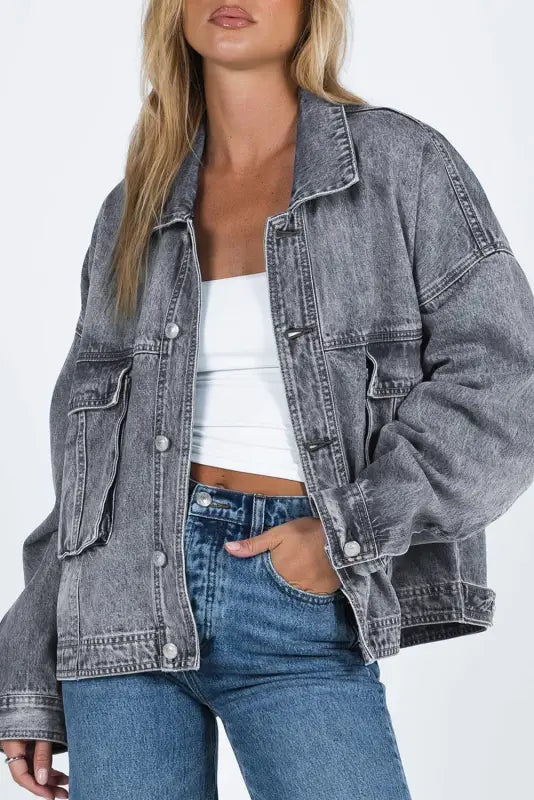 Loose Denim Jacket - Chest Pockets Drop Shoulder