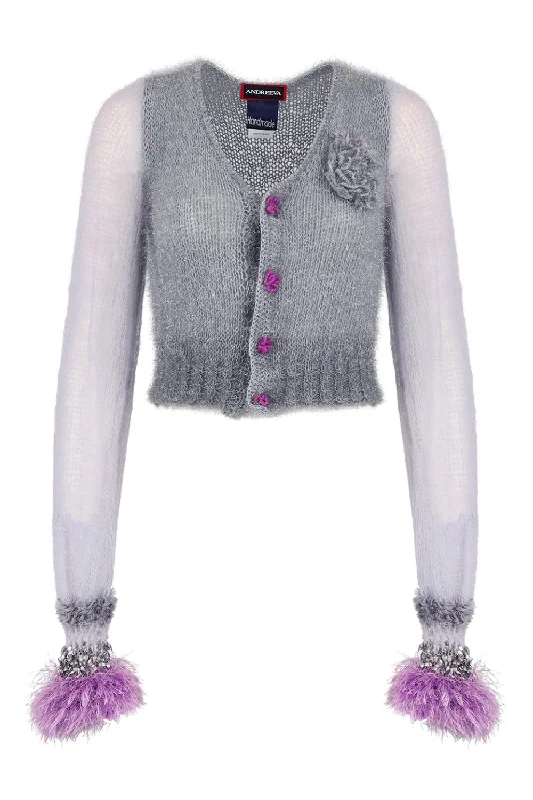 women's cardigans elegant -Grey Handmade Cashmere Knit Cardigan