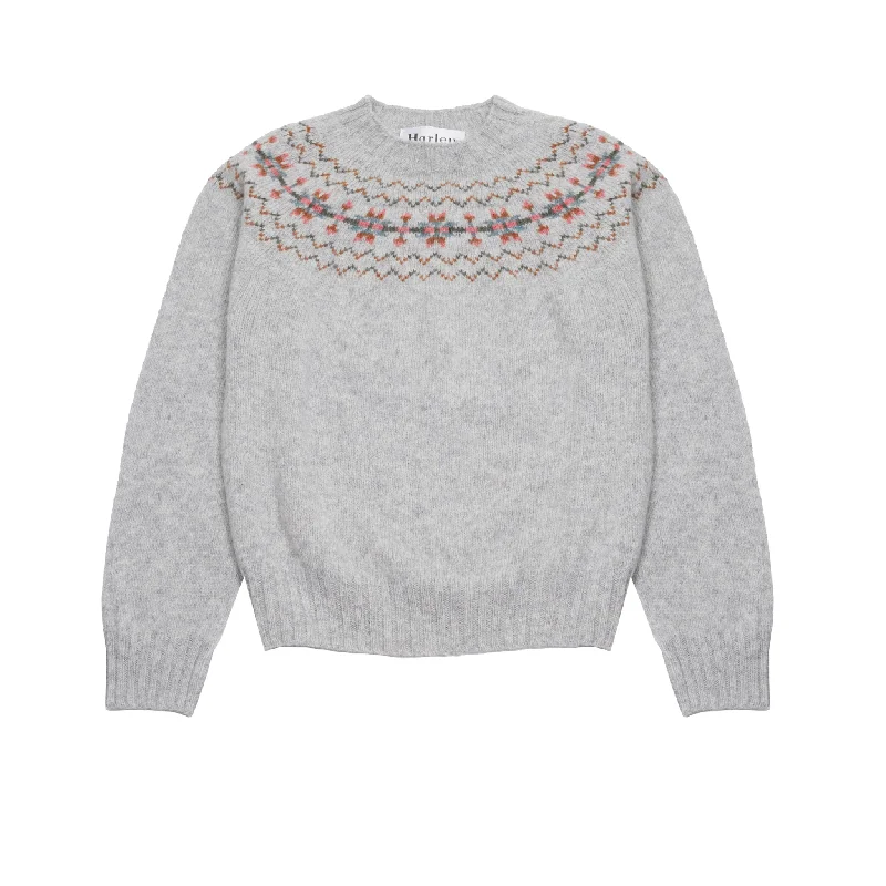 women's knit tops lounge wear -Harley Women's Fair Isle Yoke Jumper in Silver