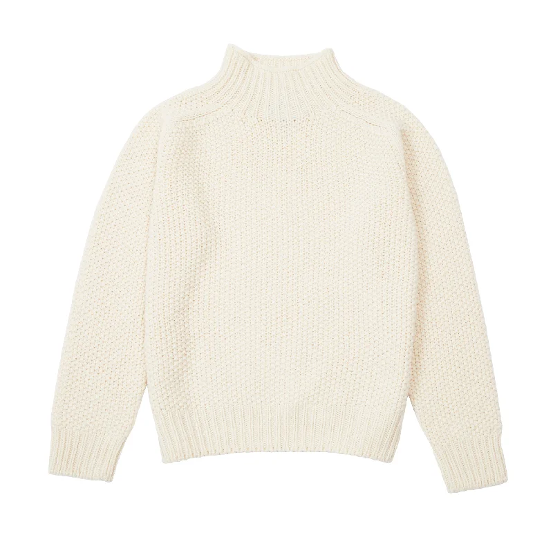 women's knit tops luxury -Harley Women's Moss Stitch High Neck Jumper in Chalk