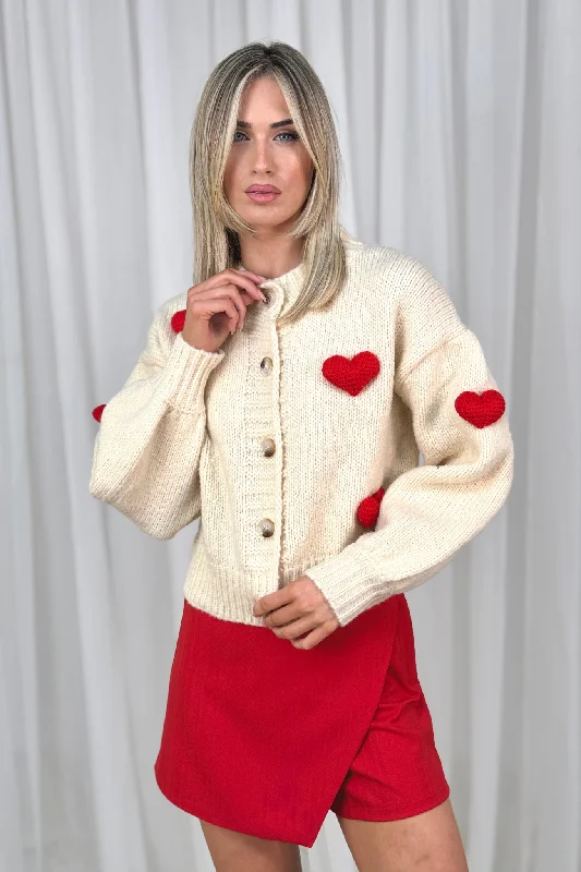 Holly Heart Appliqué Cardigan In Cream