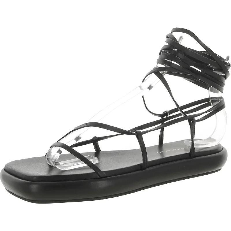 Ilio Smeraldo Womens Geraldine 02 Leather Ankle Tie Flatform Sandals