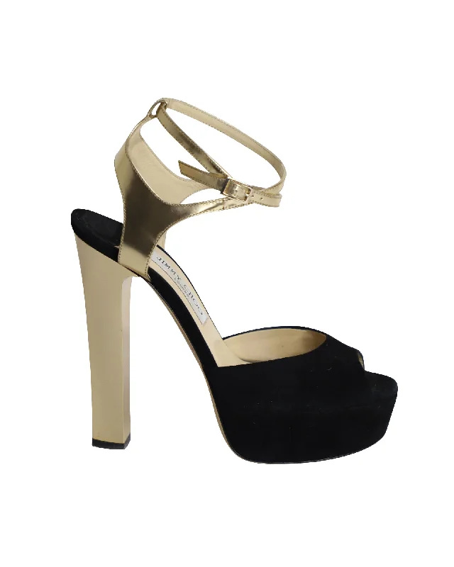 Jimmy Choo Platform Peep Toe Sandals in Black Suede