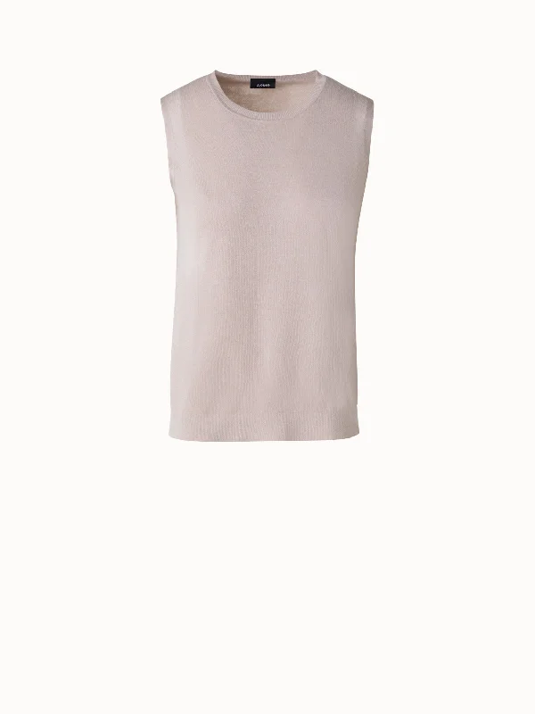 women's knit tops for teachers -Knit Top in Silk Cotton with Semi-Sheer Sides