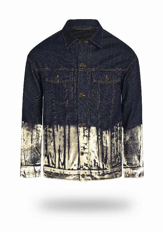 Longer Indigo Denim Jacket with Champagne Gold Foil