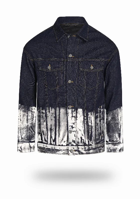 Longer Indigo Denim Jacket with Mercury Foil