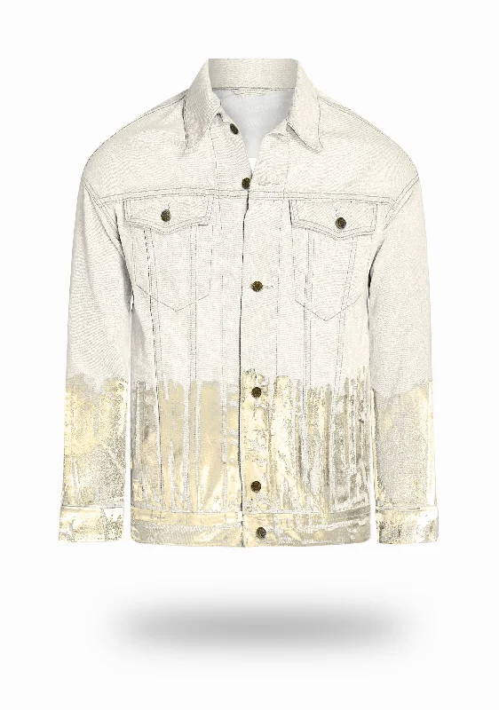 Longer Off-White Denim Jacket with Champagne Gold Foil