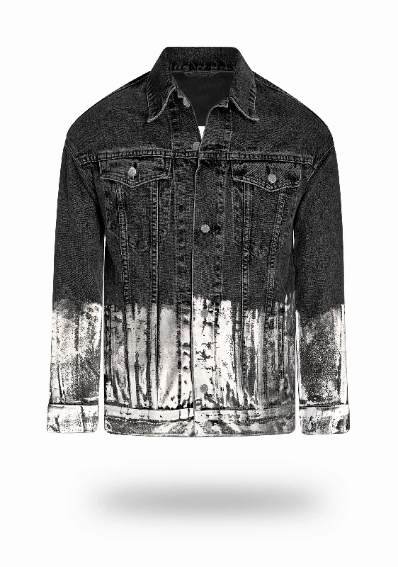 Longer Washed Black Denim Jacket with Mercury Foil