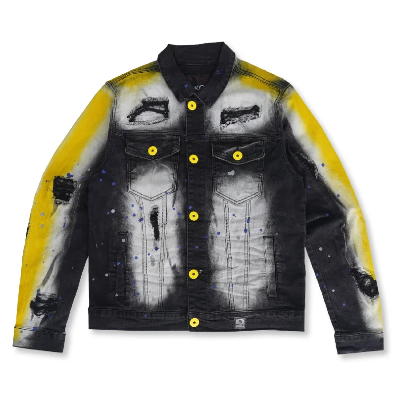 M1038 Paint Stroke Denim Jacket - Black Wash