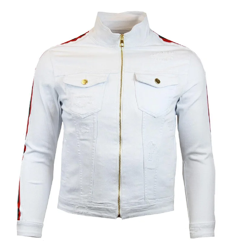 M1092 Denim Jacket With Side Taping - White