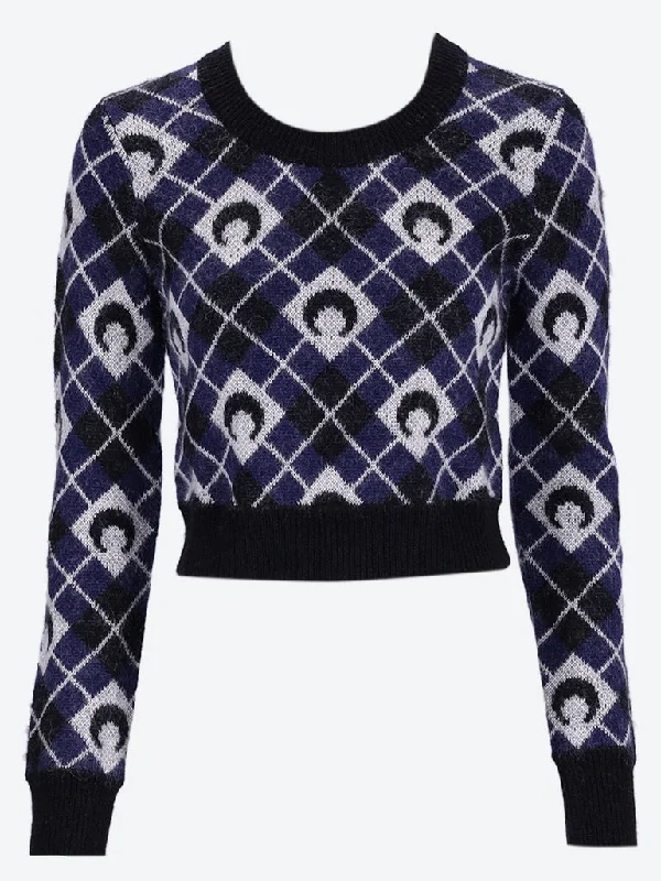 Moon argyle knit cropped sweater