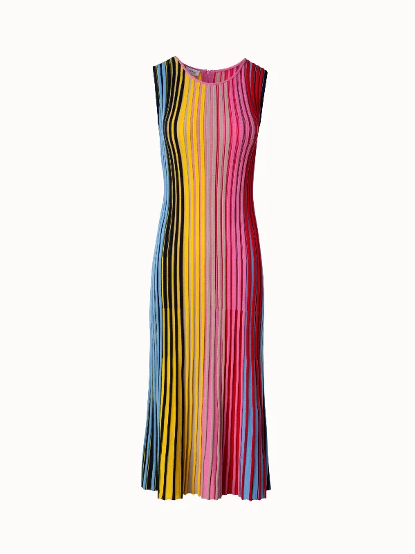 Merino Wool Knit Dress with Rainbow Rib