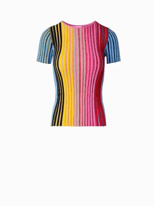 Merino Wool Top with Rainbow Rib