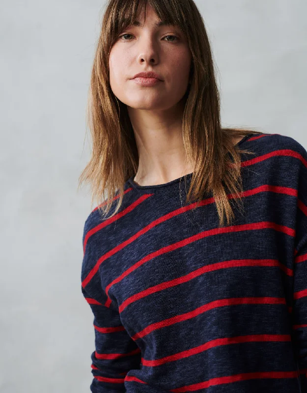 women's knit tops all-season -Minnie Top - Navy/Red Stripe