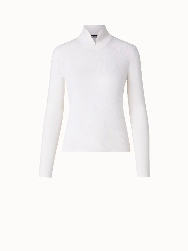 Mock Neck Knit Pullover in Cashmere and Silk