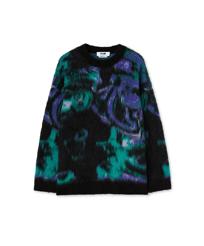 Rounded-collar sweater with "Magma" print Green