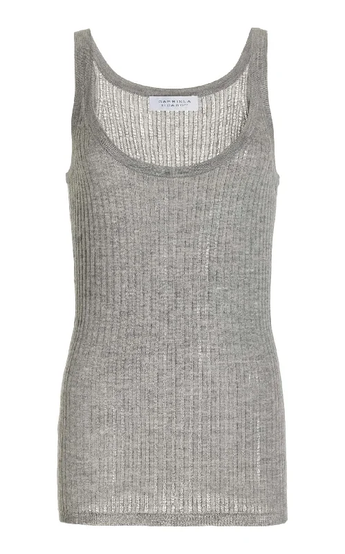 Nevin Pointelle Knit Tank Top in Heather Grey Cashmere Silk